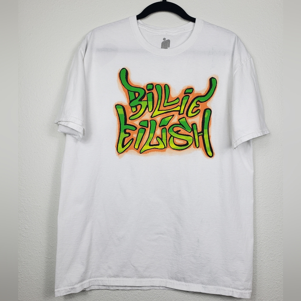 Billie Eilish Neon Ombre Green and Orange Graffiti Style Letter Graphic Tee